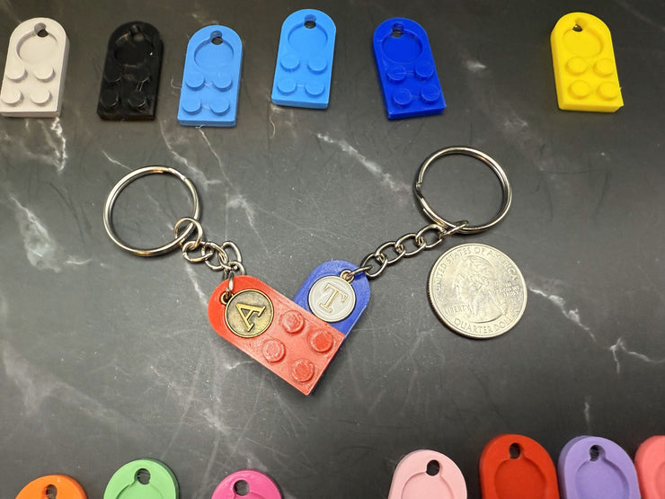 Brick Heart Keychain With Personalized Initial Set Mix and Match Color V2