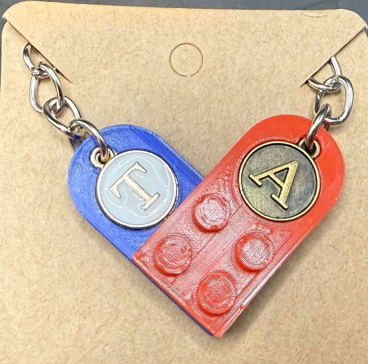 Brick Heart Keychain With Personalized Initial Set Mix and Match Color V2