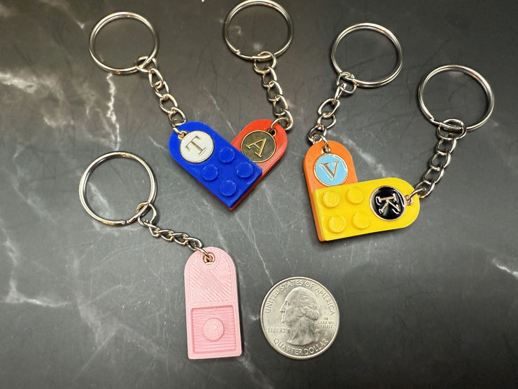 Brick Heart Keychain With Personalized Initial Set Mix and Match Color V2