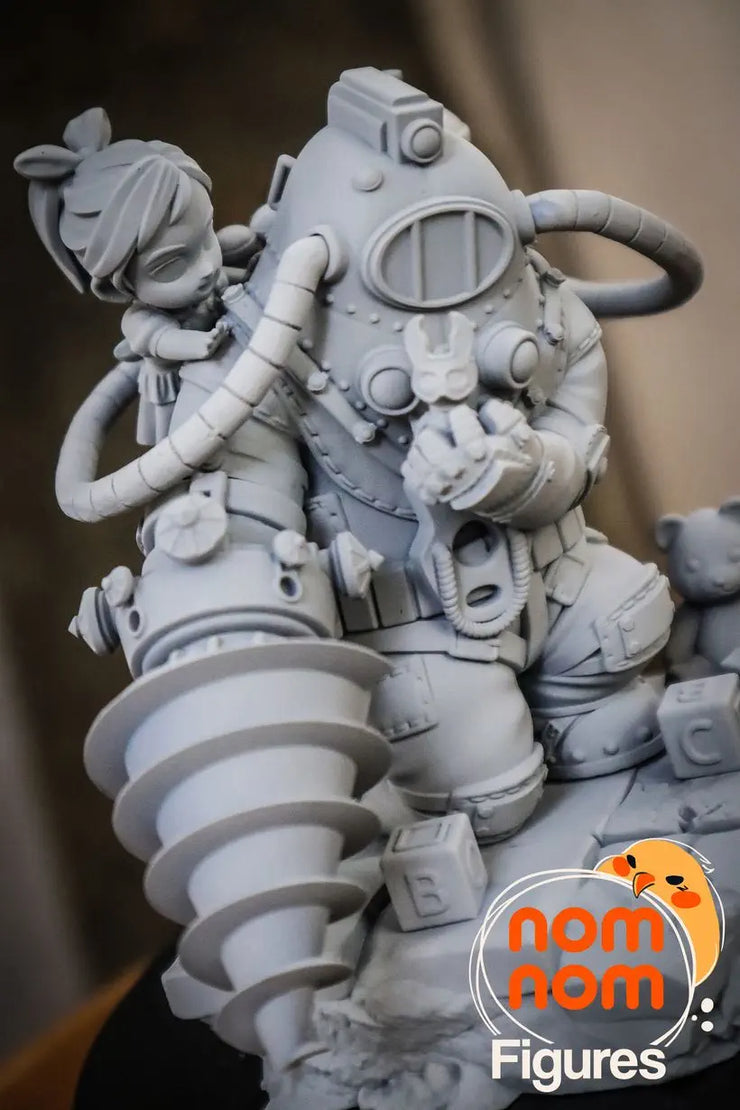 Big daddy and little sister bioshock chibi 3d printed resin 117mm tall